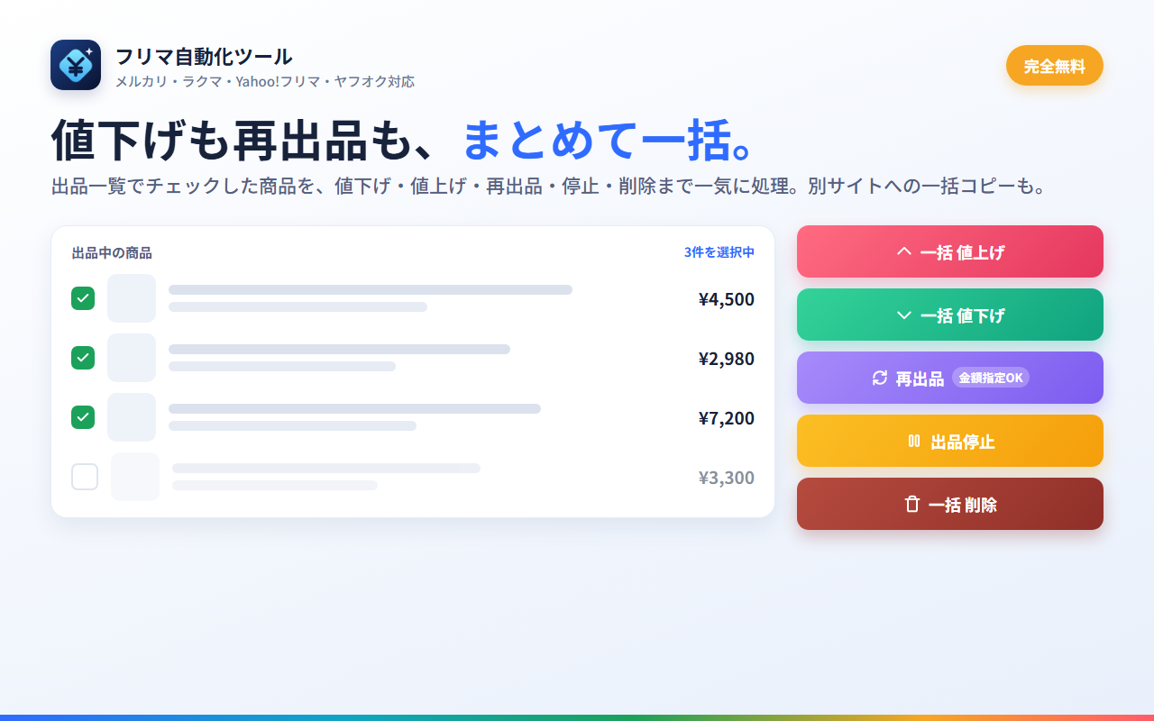 値下げも再出品もまとめて一括